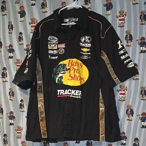 Nascar Bass Pro Shops JH Design Black Racing Camo Button Shirt Mens 2xl